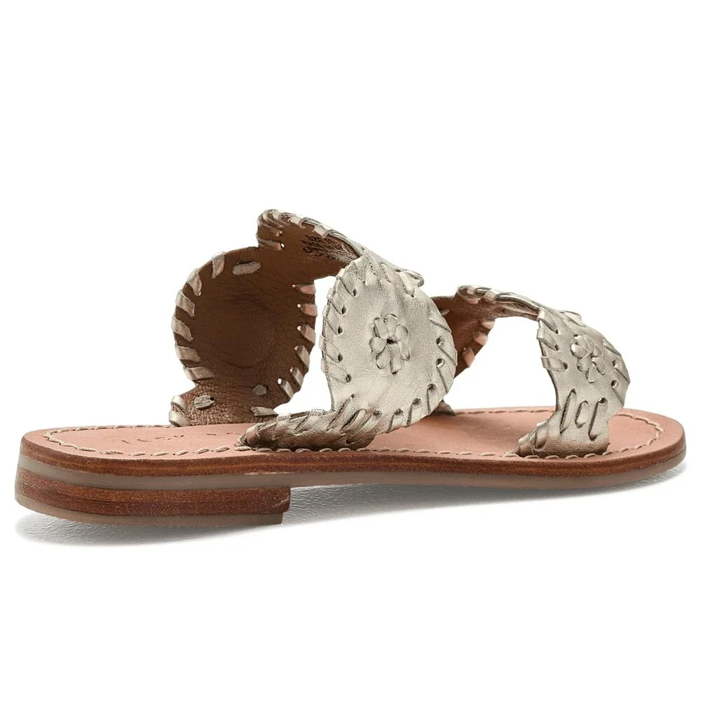 Jack Rogers Lauren 141252SA01 Flat Sandals Girls US 11 Platinum Slip On ZOGG3578